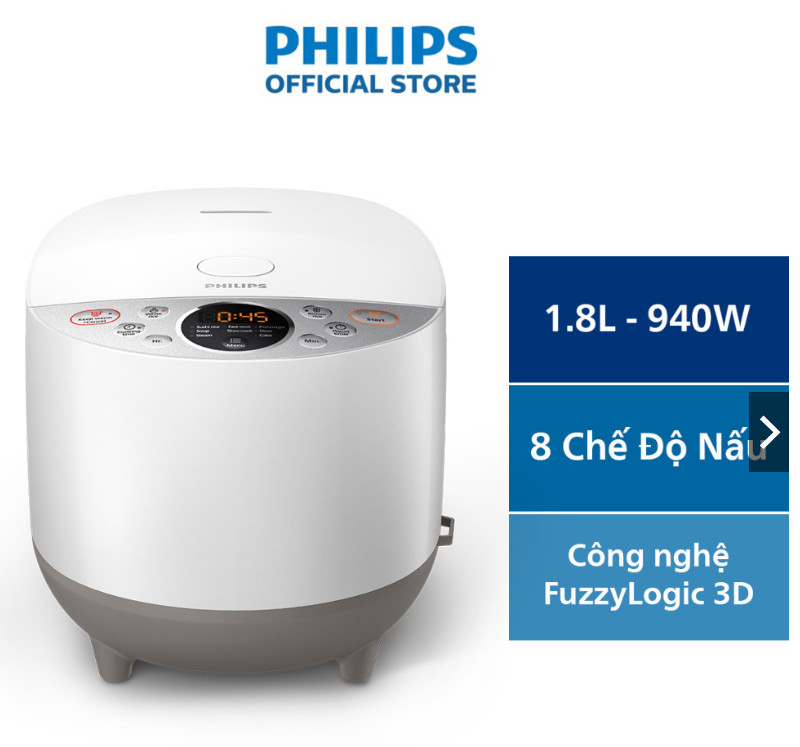 Nồi cơm điện tử Philips HD4515/55 | 1.8 lít | 6 lớp để dẫn nhiệt tốt - Hàng Chính Hãng